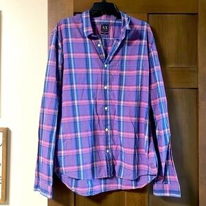 Armani Exchange Slim Adjustee Long Sleeve Blue Pink Button Down Shirt Size XXL